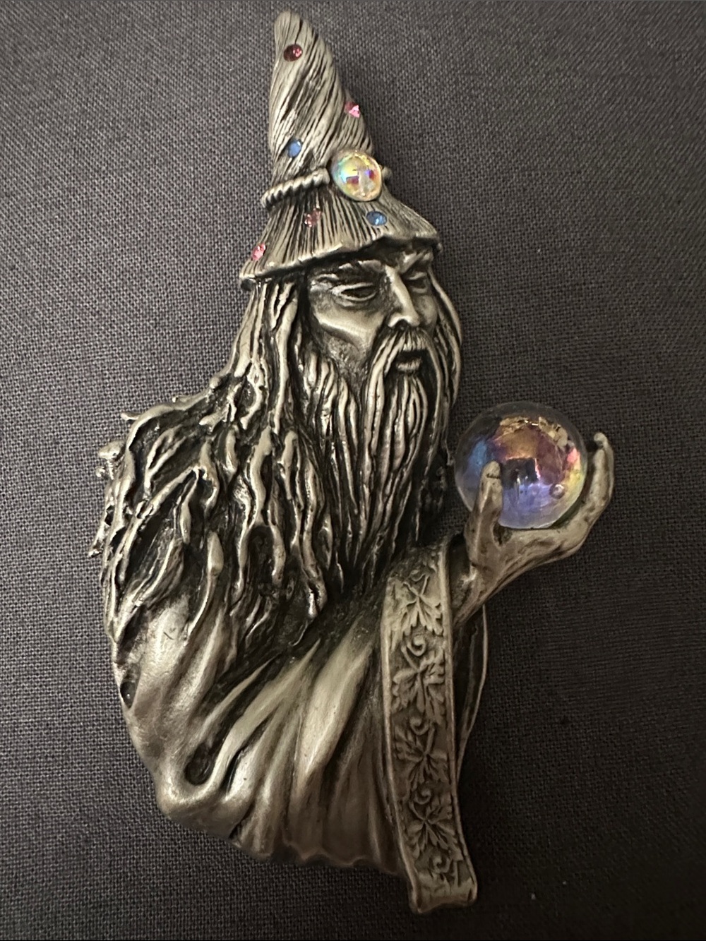 Vintage JJ (Jonette Jewelry) pewter wizard brooch